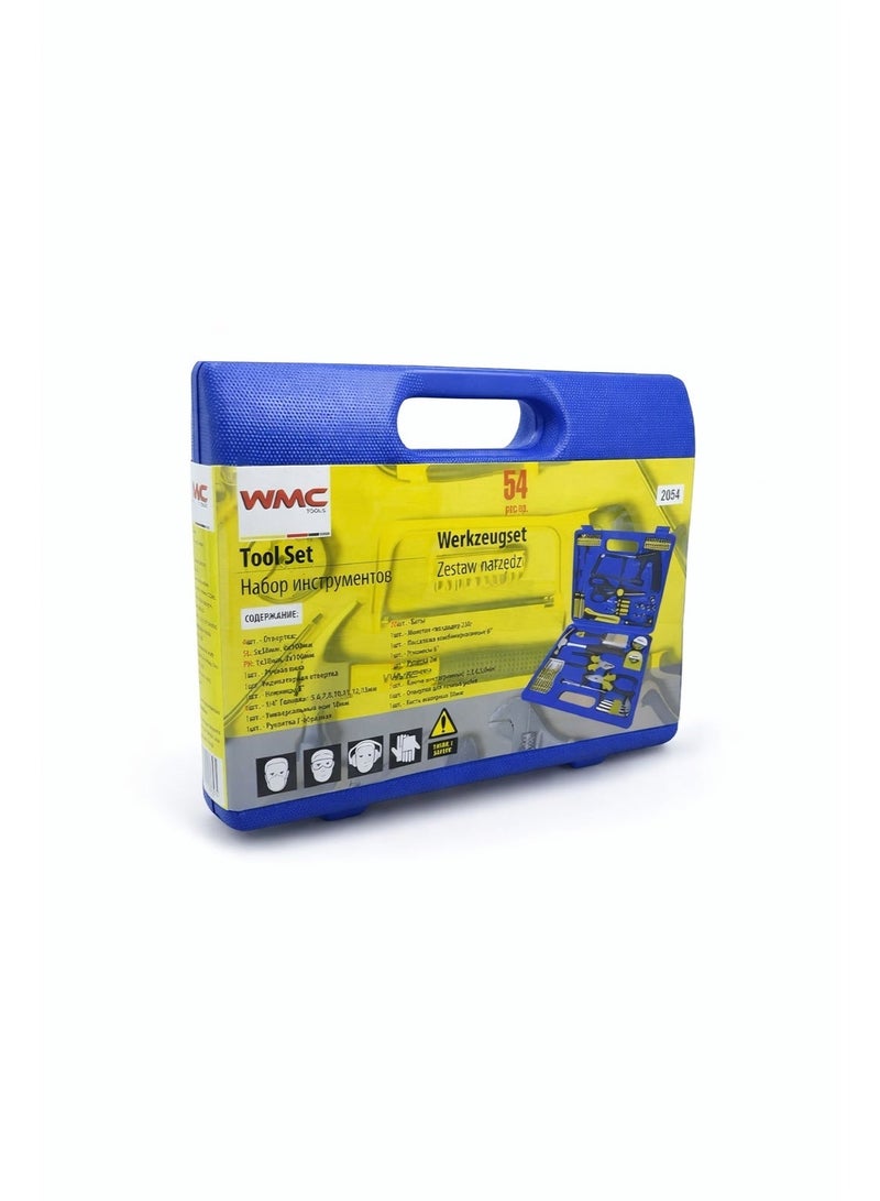 دبليو إم سي توولز طقم أدوات منزلية 54 قطعة مع حقيبة حمل – مفكات، مطرقة، مفتاح وأدوات صيانة للمنزل والأعمال اليدوية - Image 2